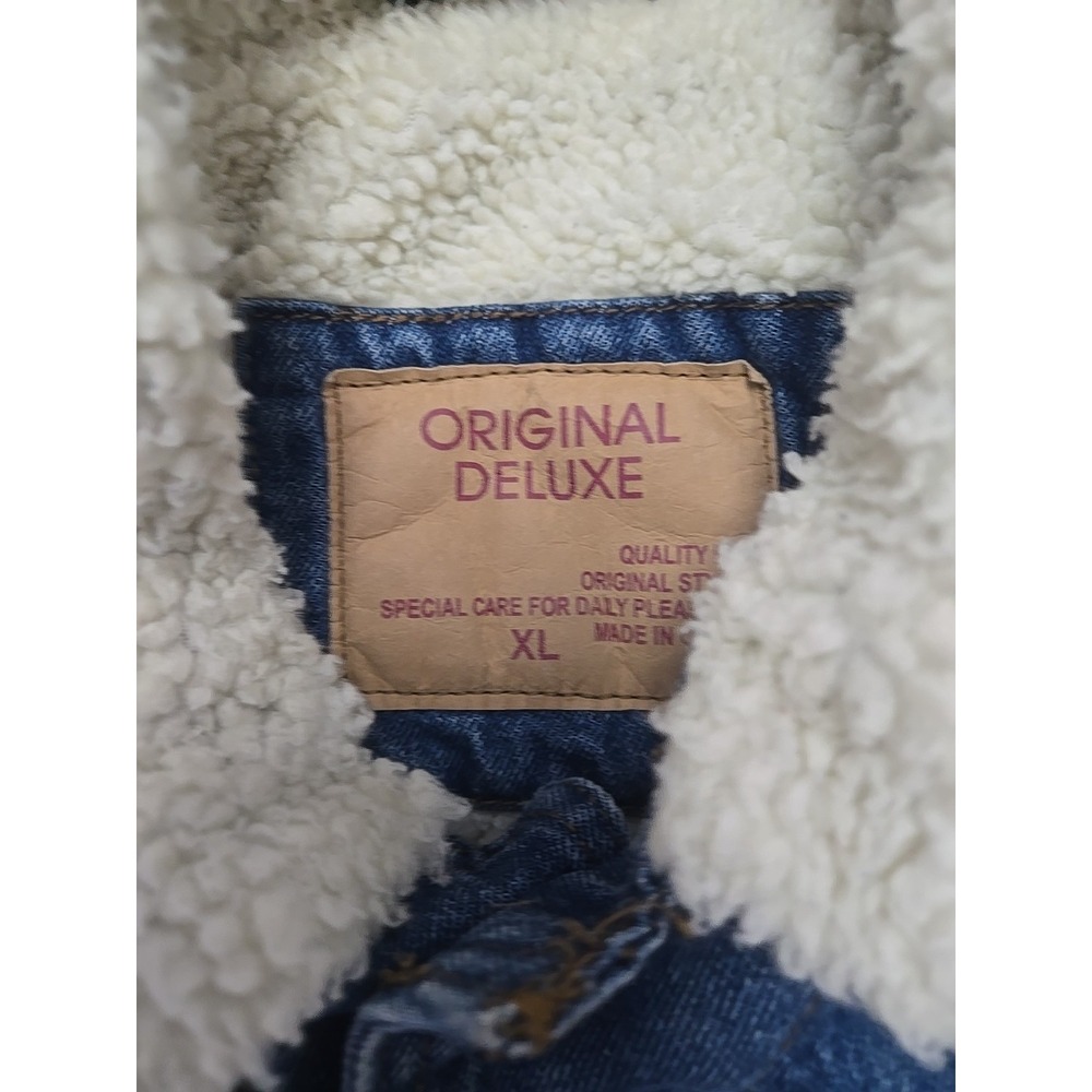 Original Delux Blue Denim Jacket With Fur Lining Mens XL - Picture 5 of 9